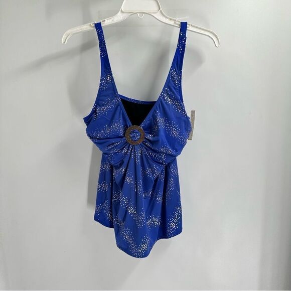 Coco Reef Size 34 DD PERIWINKLE BLUE W SILVER DOTS Tankini built in bra - Picture 1 of 10